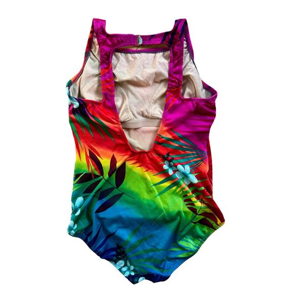 Sirena One Piece Swimsuit 90s Style Bright Floral Multicolor Size 12 - Picture 2 of 4